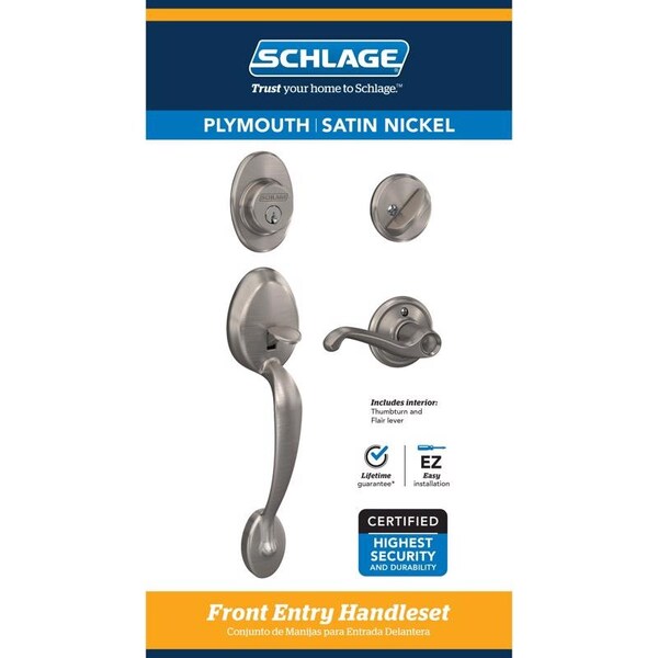 Schlage Plymouth / Flair Satin Nickel Single Cylinder Handleset and Knob Right or Left Handed F60 G PLY 619 F - main